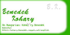 benedek kohary business card